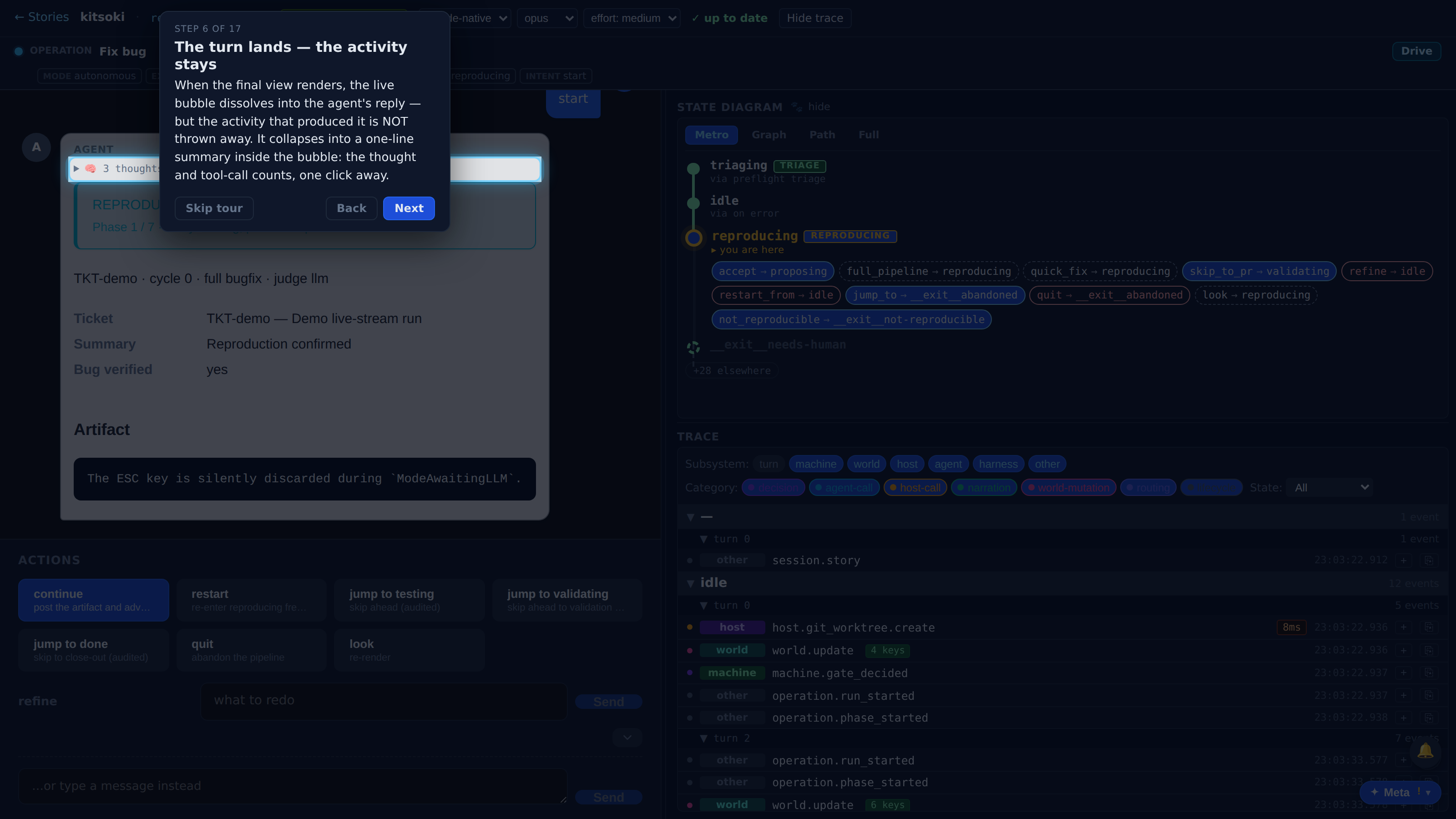 Thinking and tools, in arrival order — screenshot