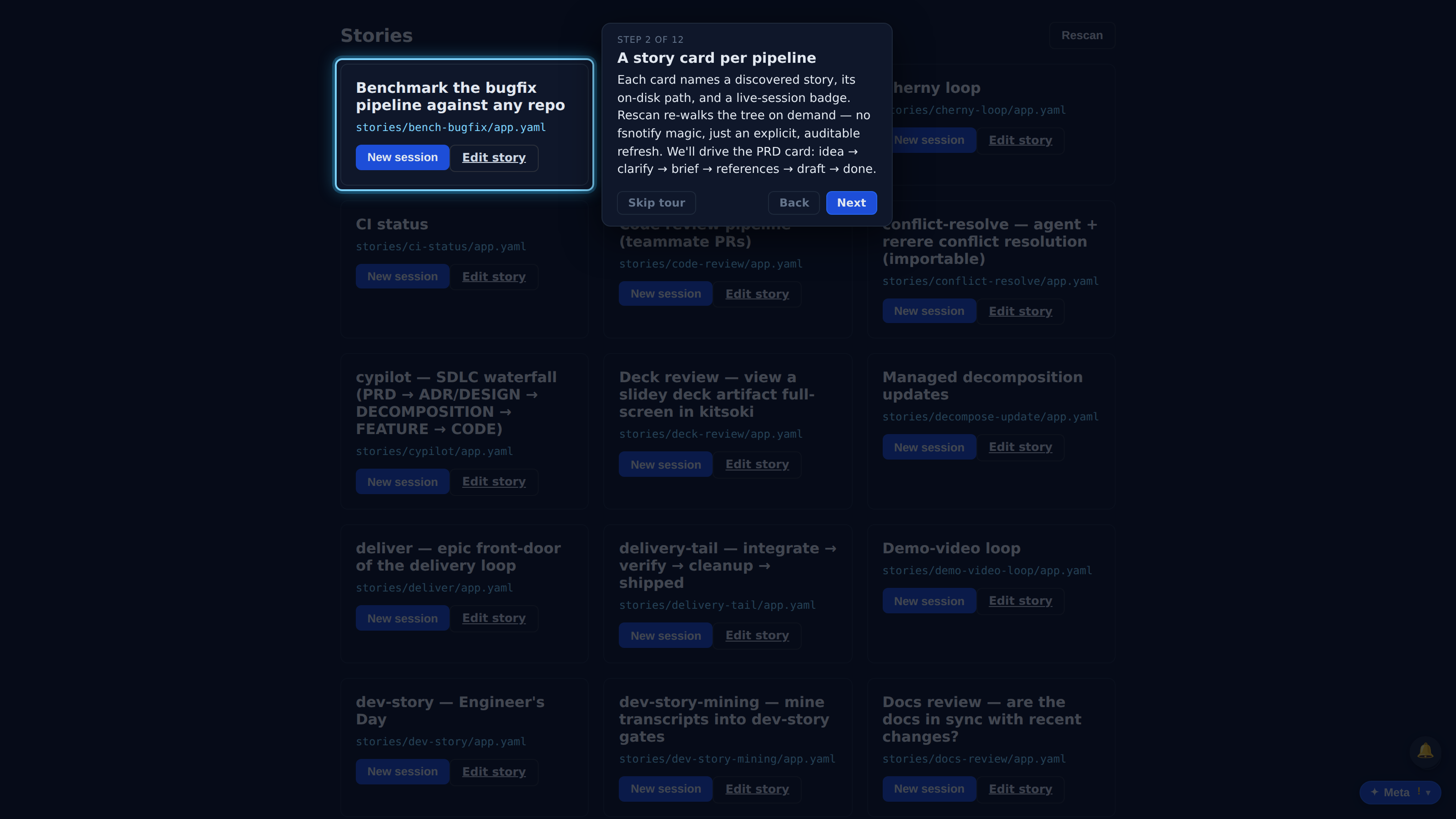 A story card per pipeline — screenshot