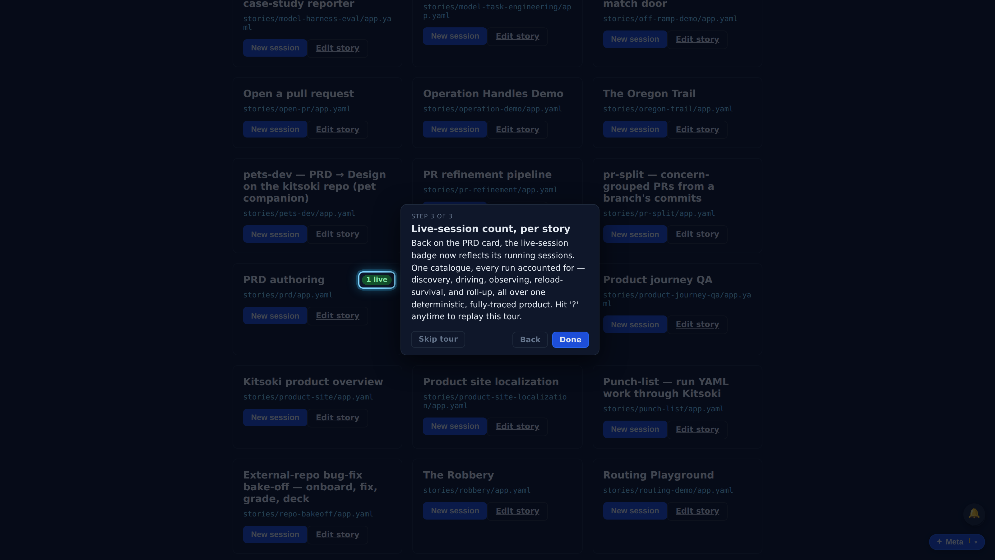 Live-session count, per story — screenshot