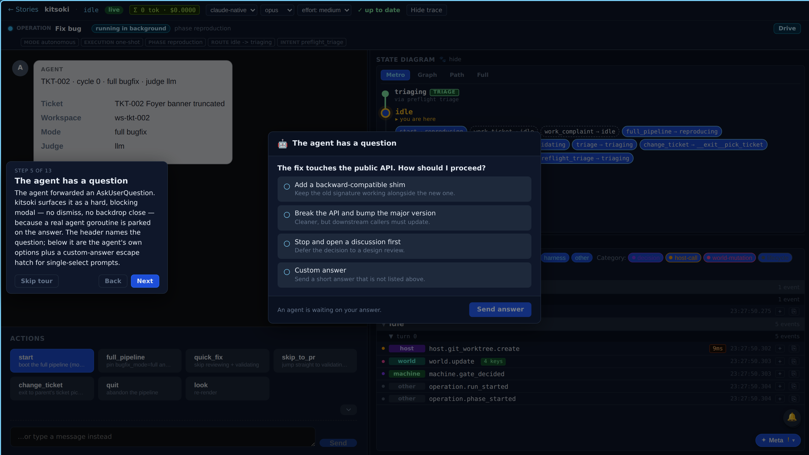 The agent has a question — screenshot