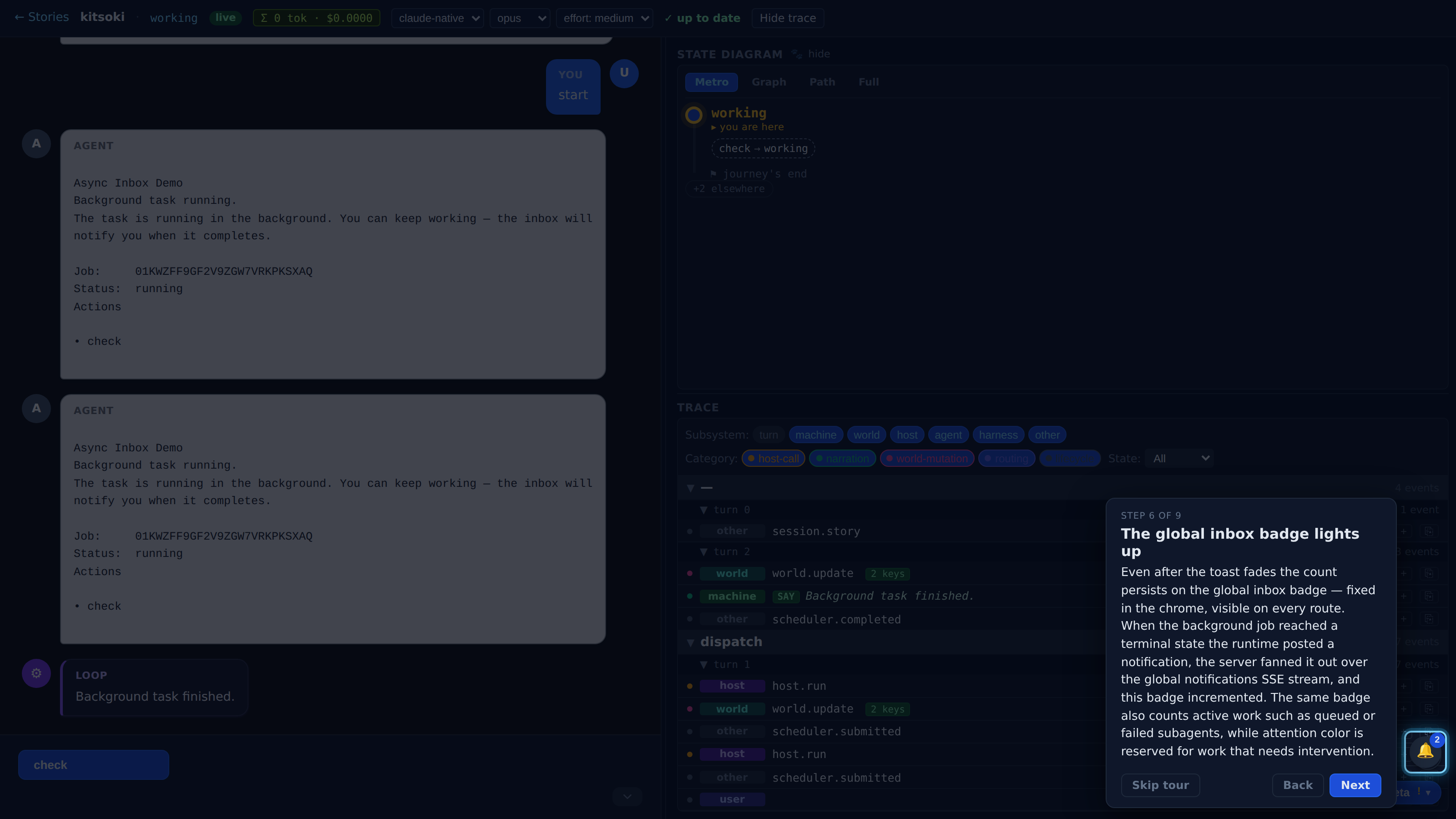 The global inbox badge lights up — screenshot